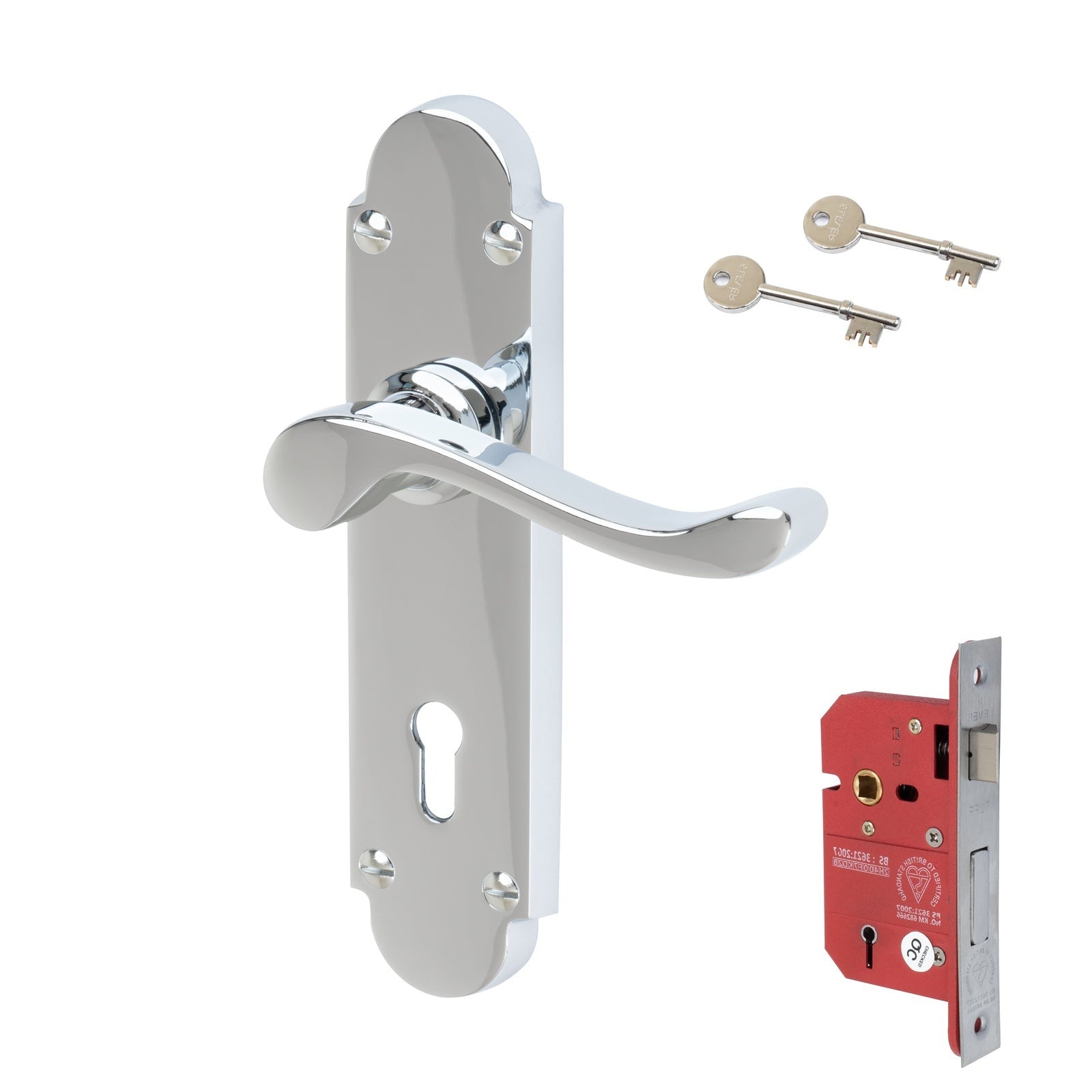 Savoy Door Handles On Plate 5 Lever Lock Handle Set in Polished Chrome 