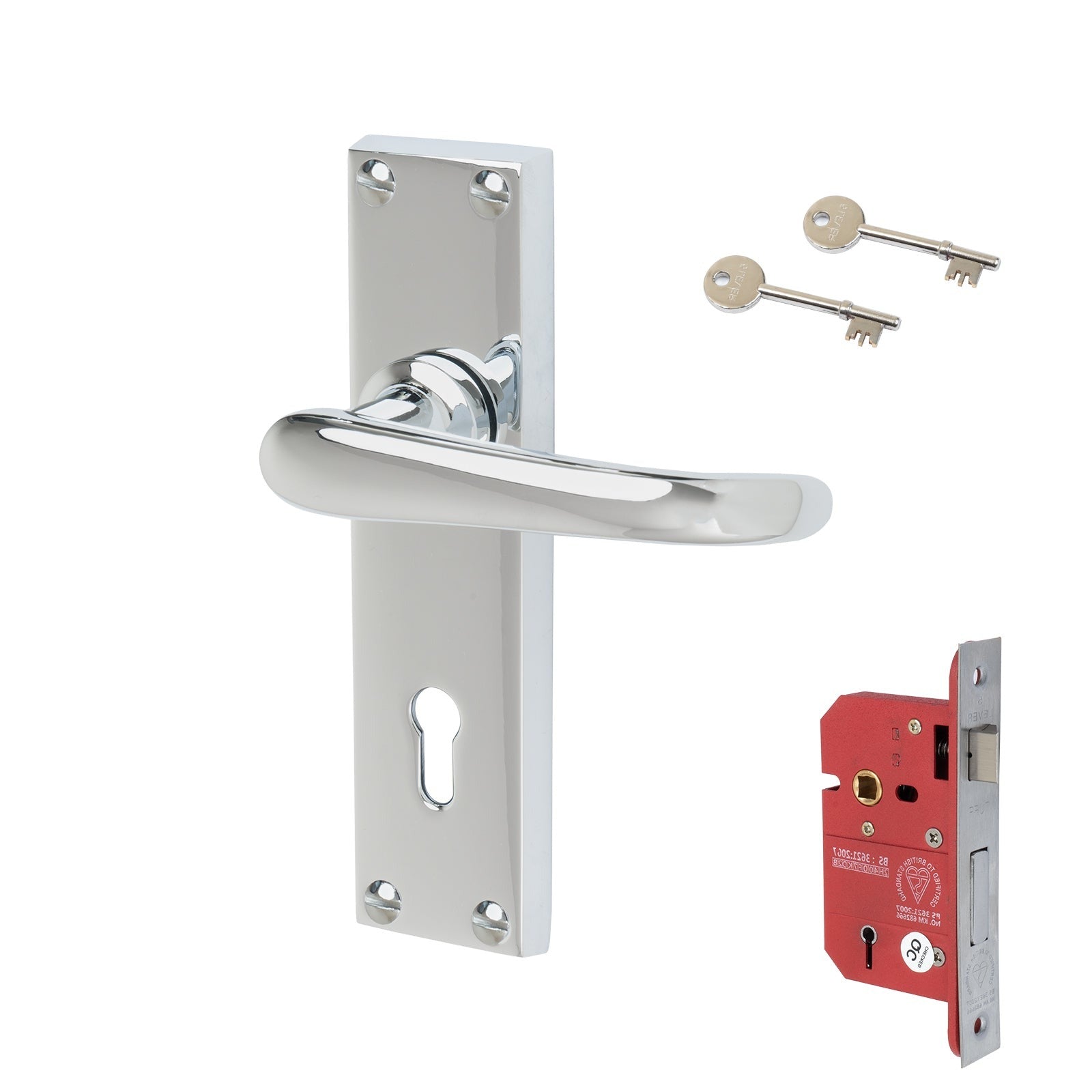 Windsor Door Handles On Plate 5 Lever Lock Handle Set in Polished Chrome 