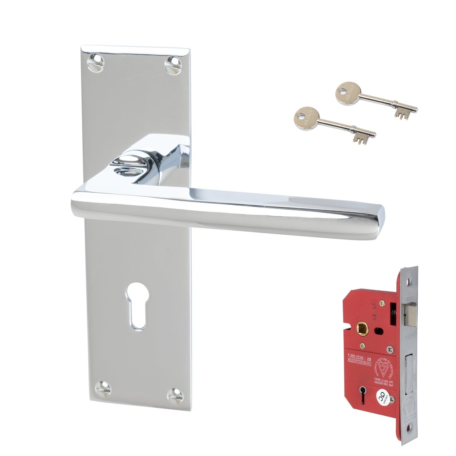 Trident Door Handles On Plate 5 Lever Lock Handle Set in Polished Chrome 
