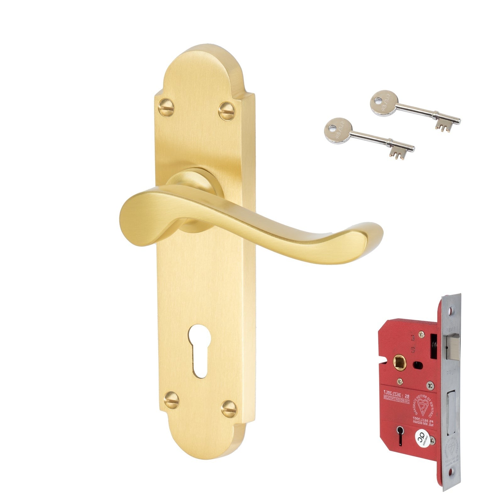 Savoy Door Handles On Plate Euro Lock Handle Set in Satin Brass