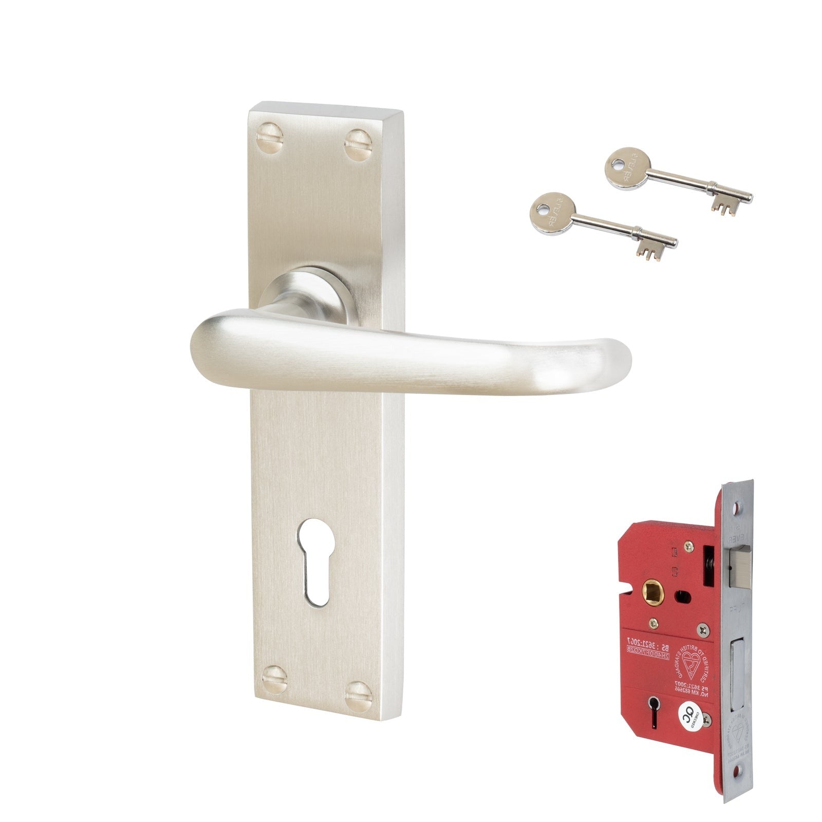 Windsor Door Handles On Plate 5 Lever Lock Handle Set in Satin Nickel 