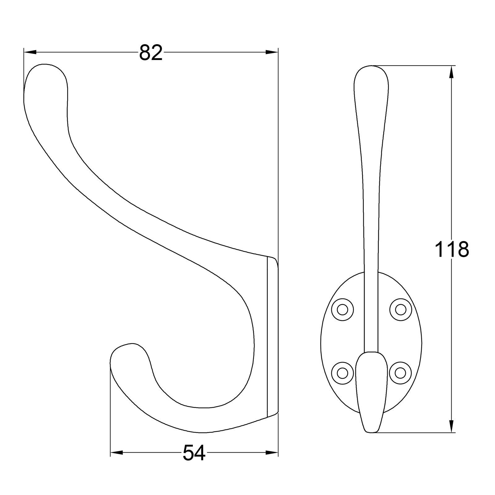 Dimension Drawing of Classic Coat Hook SHOW