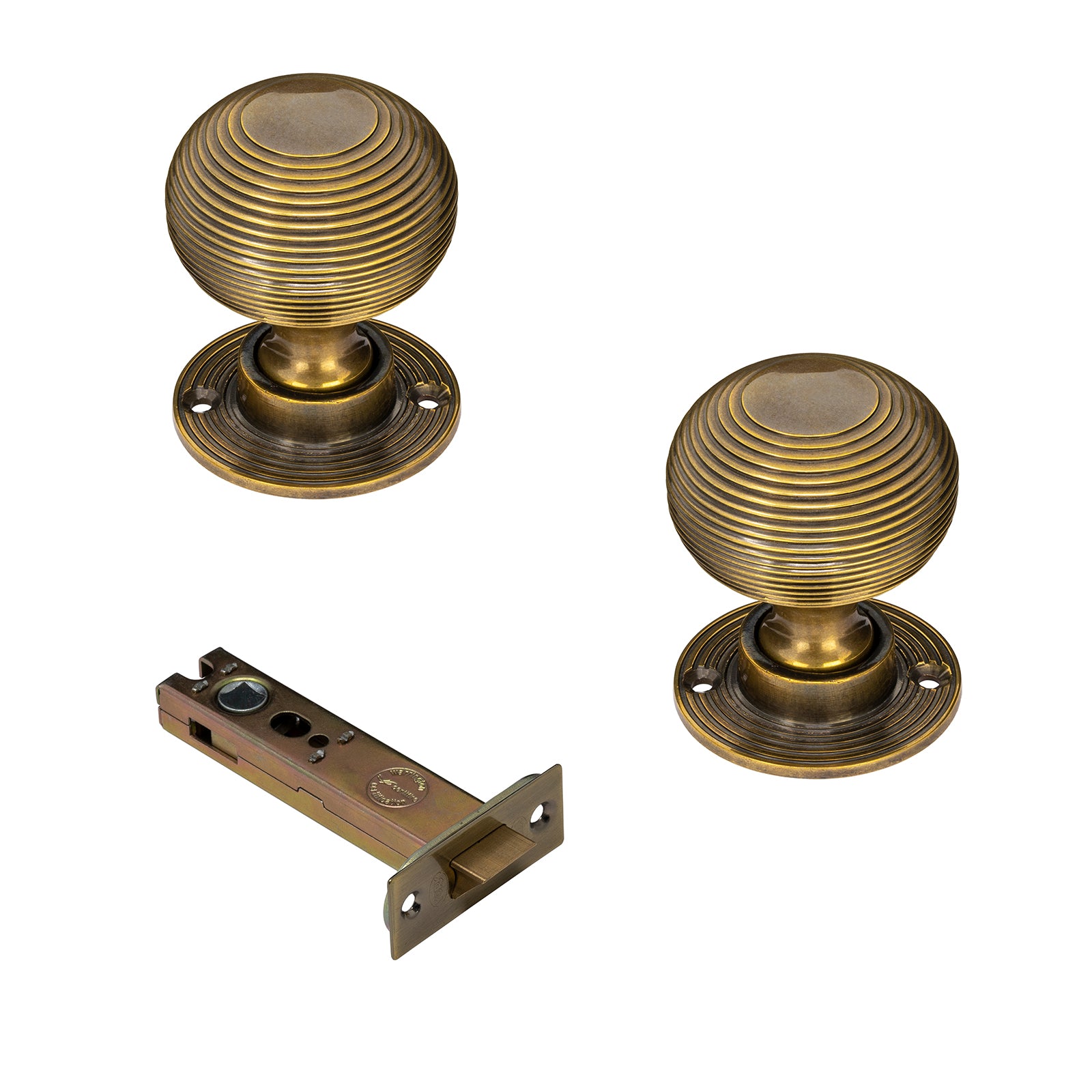 Antique brass beehive door knob 4 inch latch set