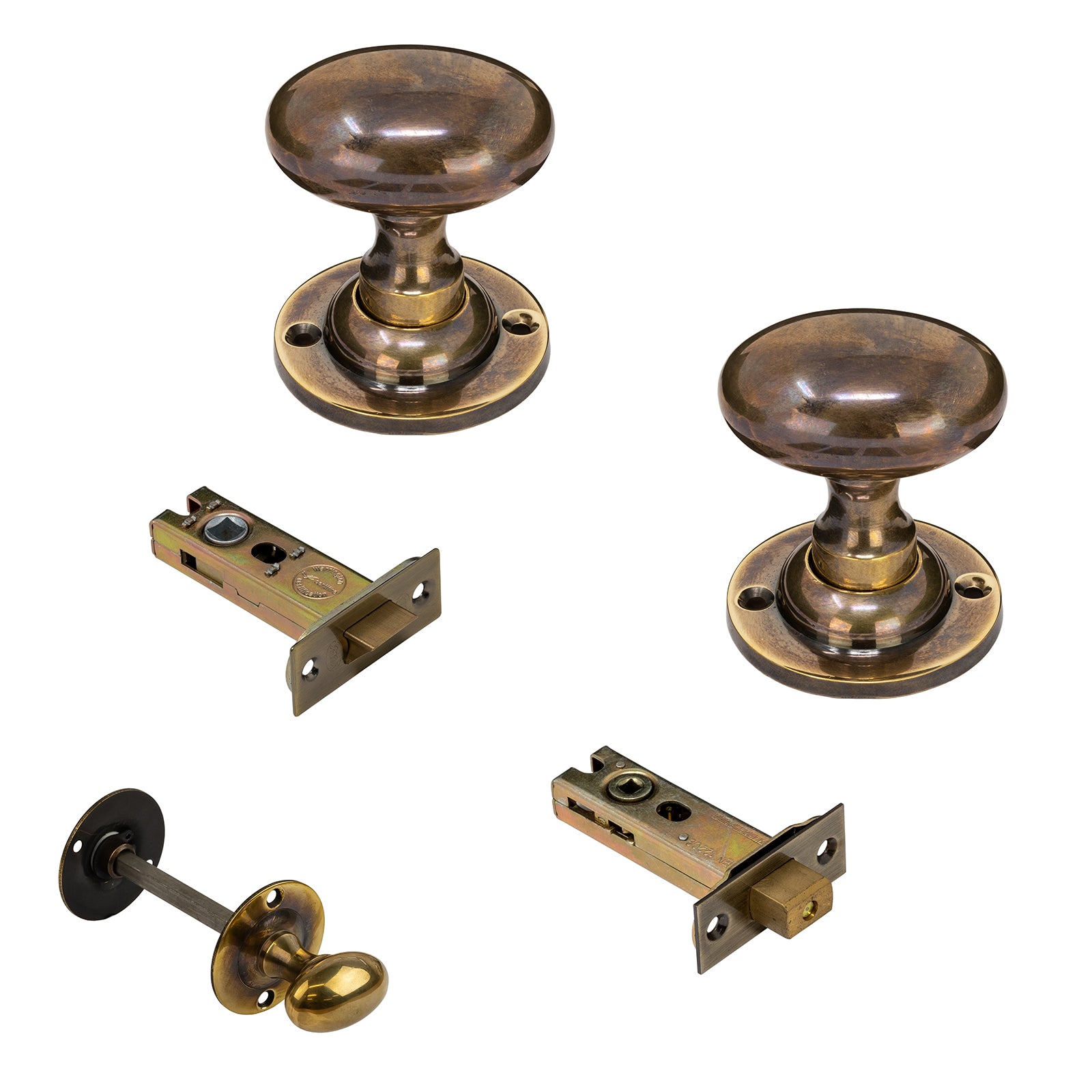 Oval Antique Brass Door Knobs  3 inch Bathroom Set 