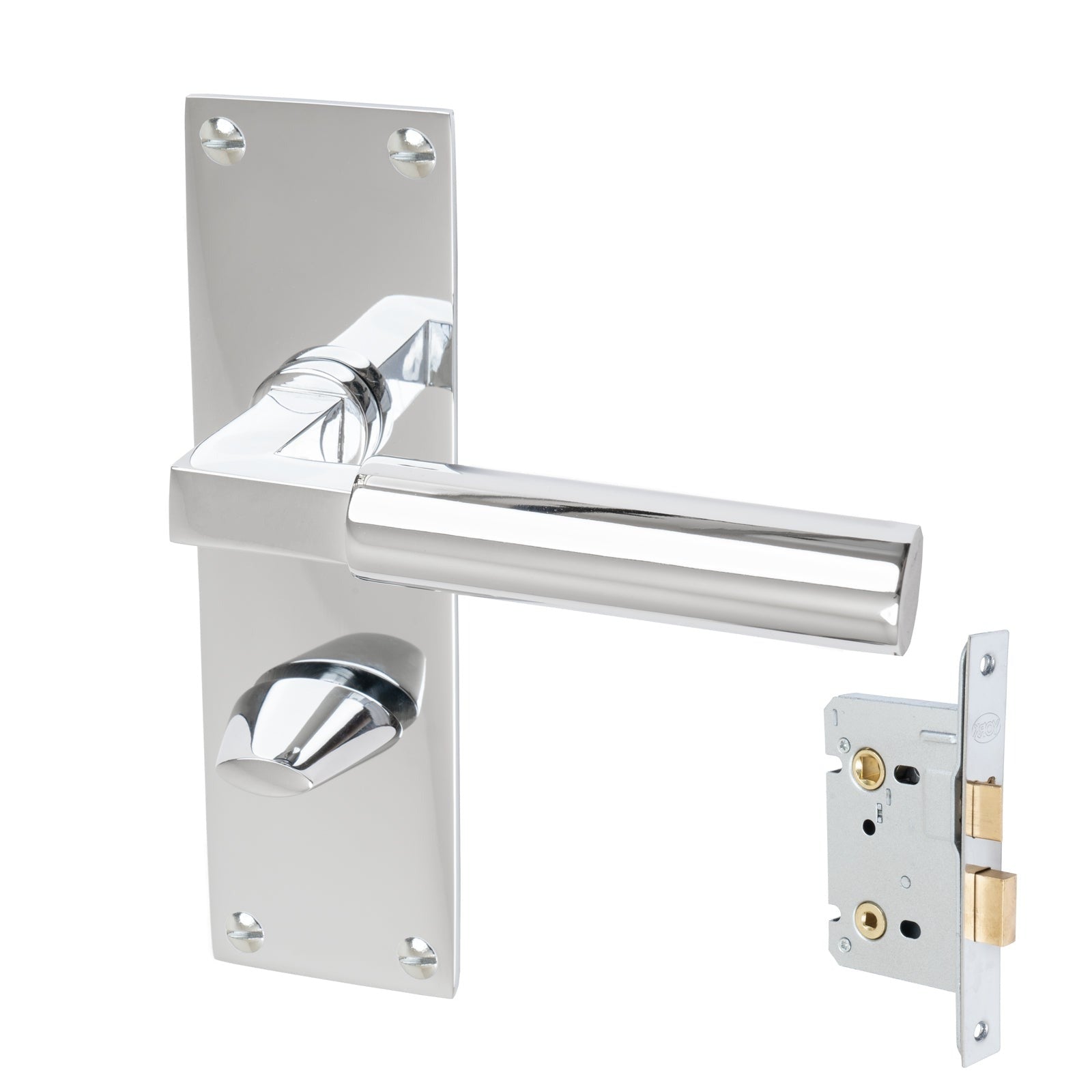 Bauhaus Door Handles On Plate Bathroom Handle Set in Polished Chrome