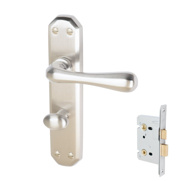 Charlbury Door Handles On Plate Bathroom Handle Set in Satin Nickel