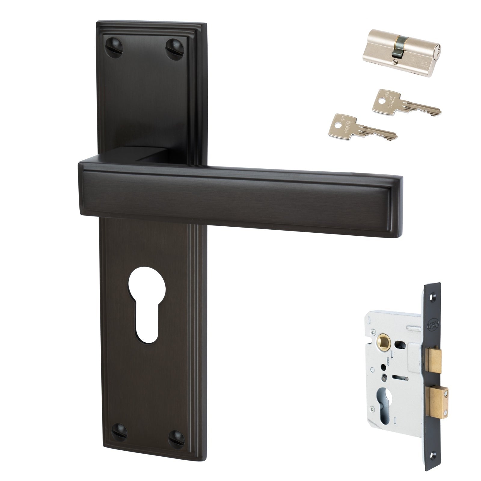 Atlantis Door Handles On Plate Euro Lock Handle Set in Matt Bronze 