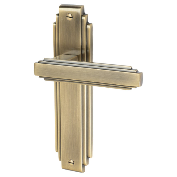 Astoria Door Handles On Plate Latch Handle in Aged Brass SHOW