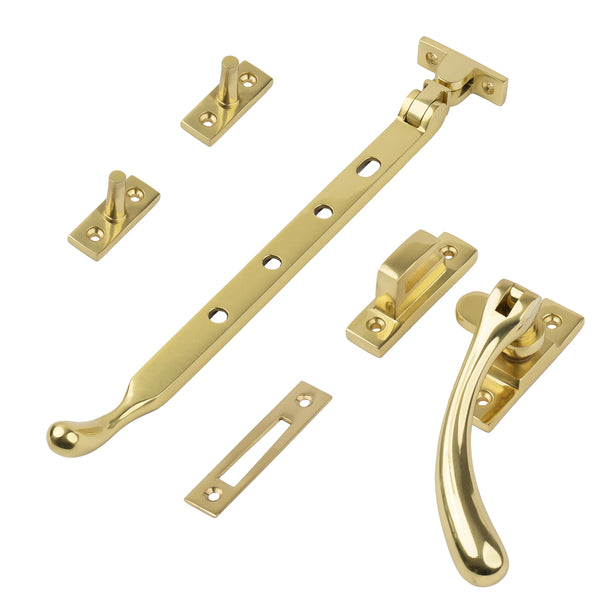 Polished brass 10 inch ball end casement window stay set SHOW