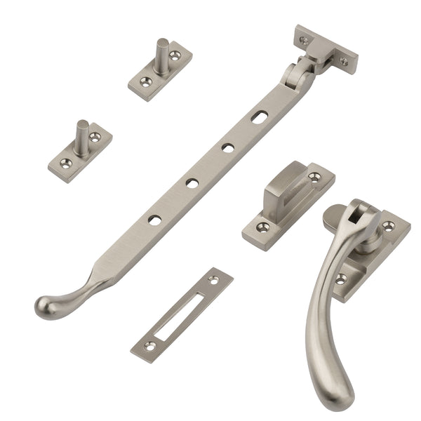 Satin nickel 10 inch ball end casement window stay set SHOW