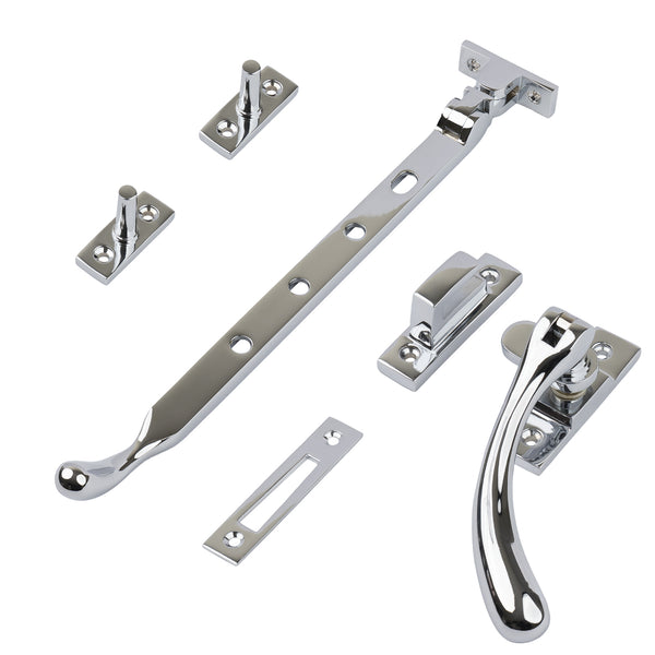 Polished chrome 10 inch ball end casement window stay set SHOW
