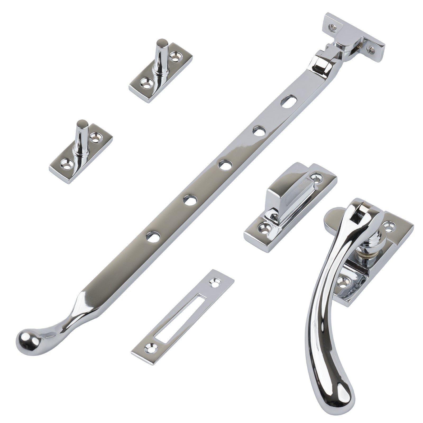 Polished chrome 12 inch ball end casement window stay set SHOW