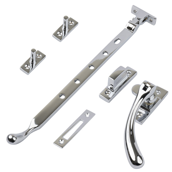 Polished chrome 12 inch ball end casement window stay set SHOW