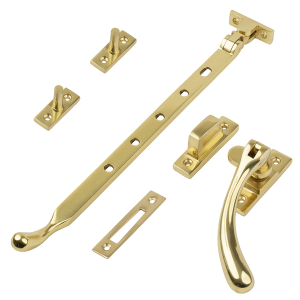 Polished brass 12 inch ball end casement window stay set SHOW