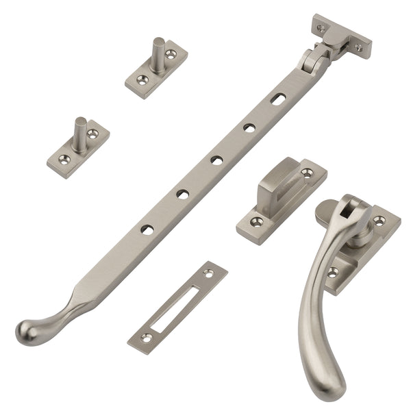 Satin nickel 12 inch ball end casement window stay set SHOW