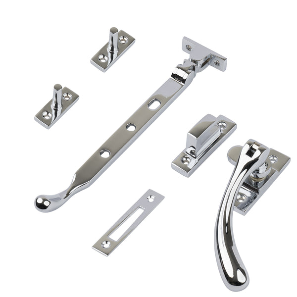 Polished chrome 8 inch ball end casement window stay set SHOW