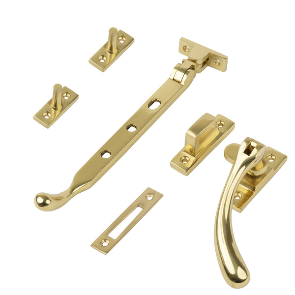 Polished brass 8 inch ball end casement window stay set SHOW