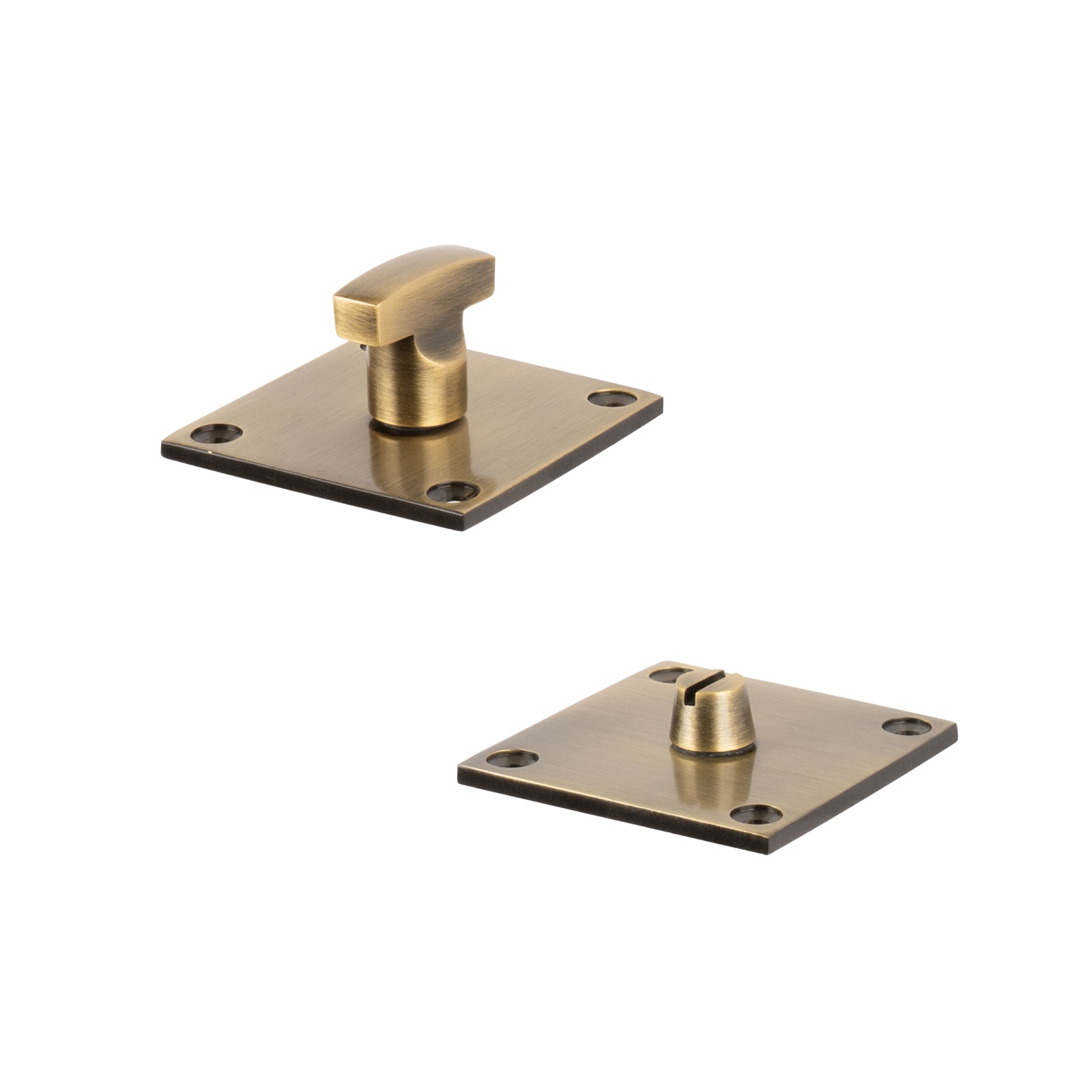 aged brass square turn & release low profile, slim plate lock SHOW