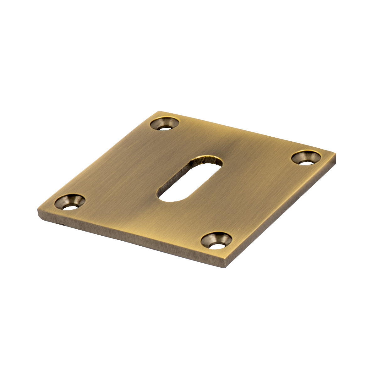 aged brass square escutcheon low profile plate, British Standard keyhole cover plate SHOW