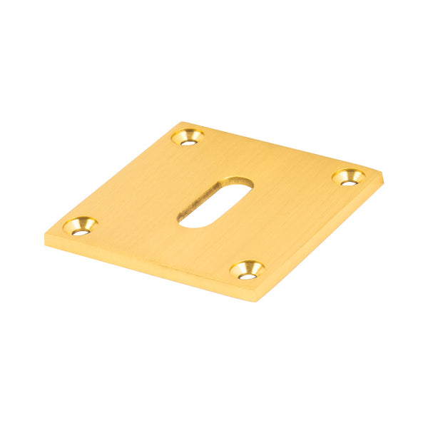 satin brass square escutcheon low profile plate, British Standard keyhole cover plate SHOW