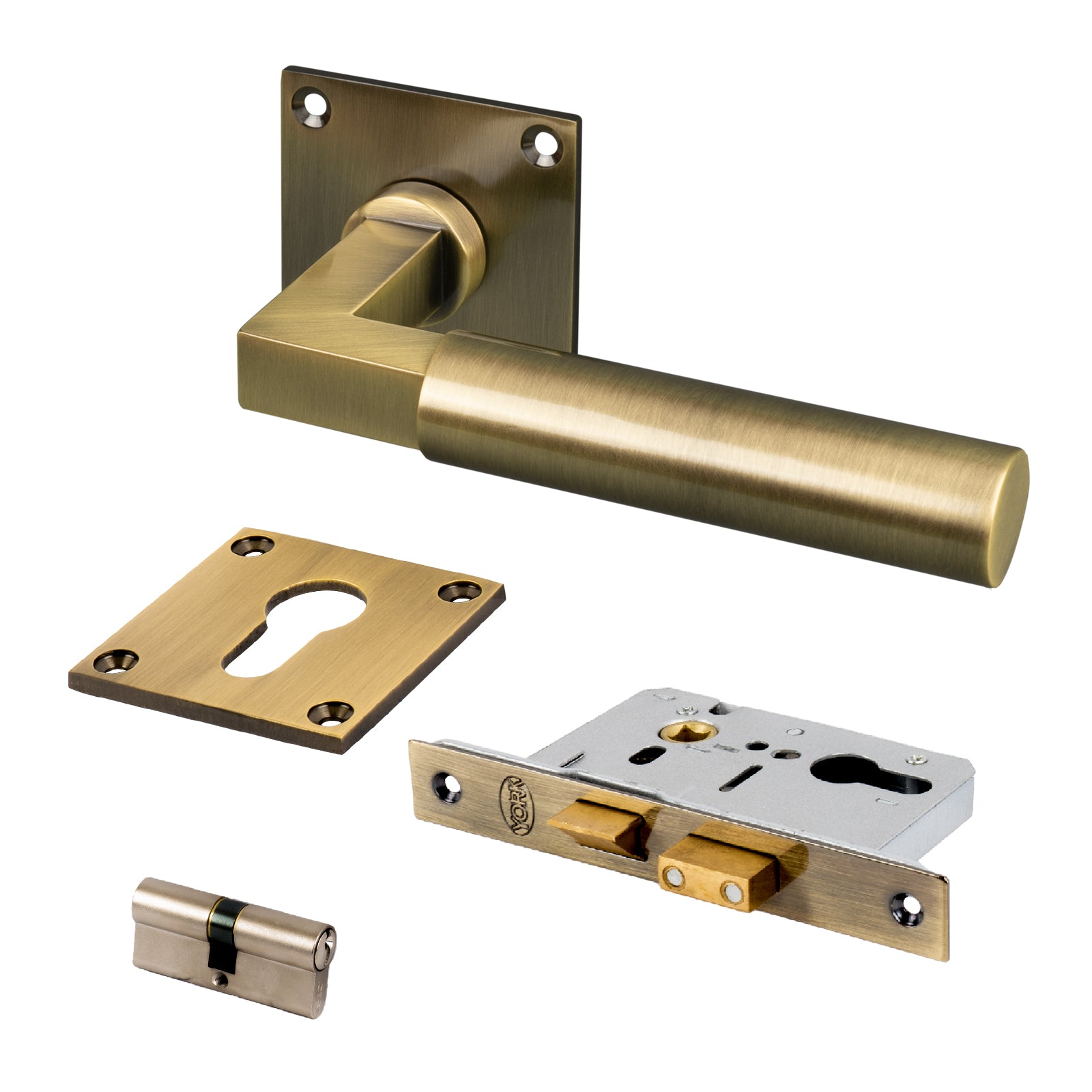 aged brass lever on rose low profile euro lock set