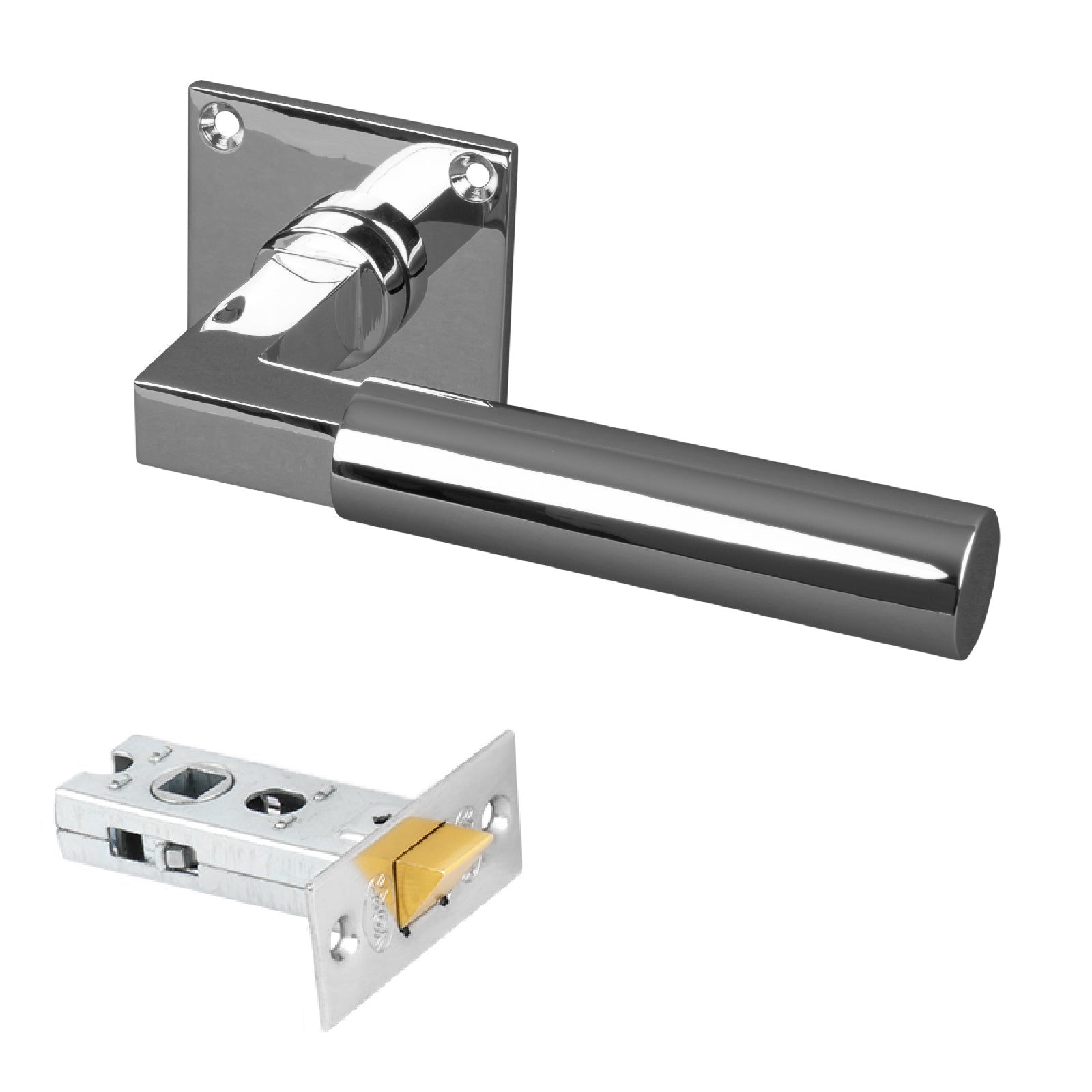 chrome lever on rose low profile door latch set