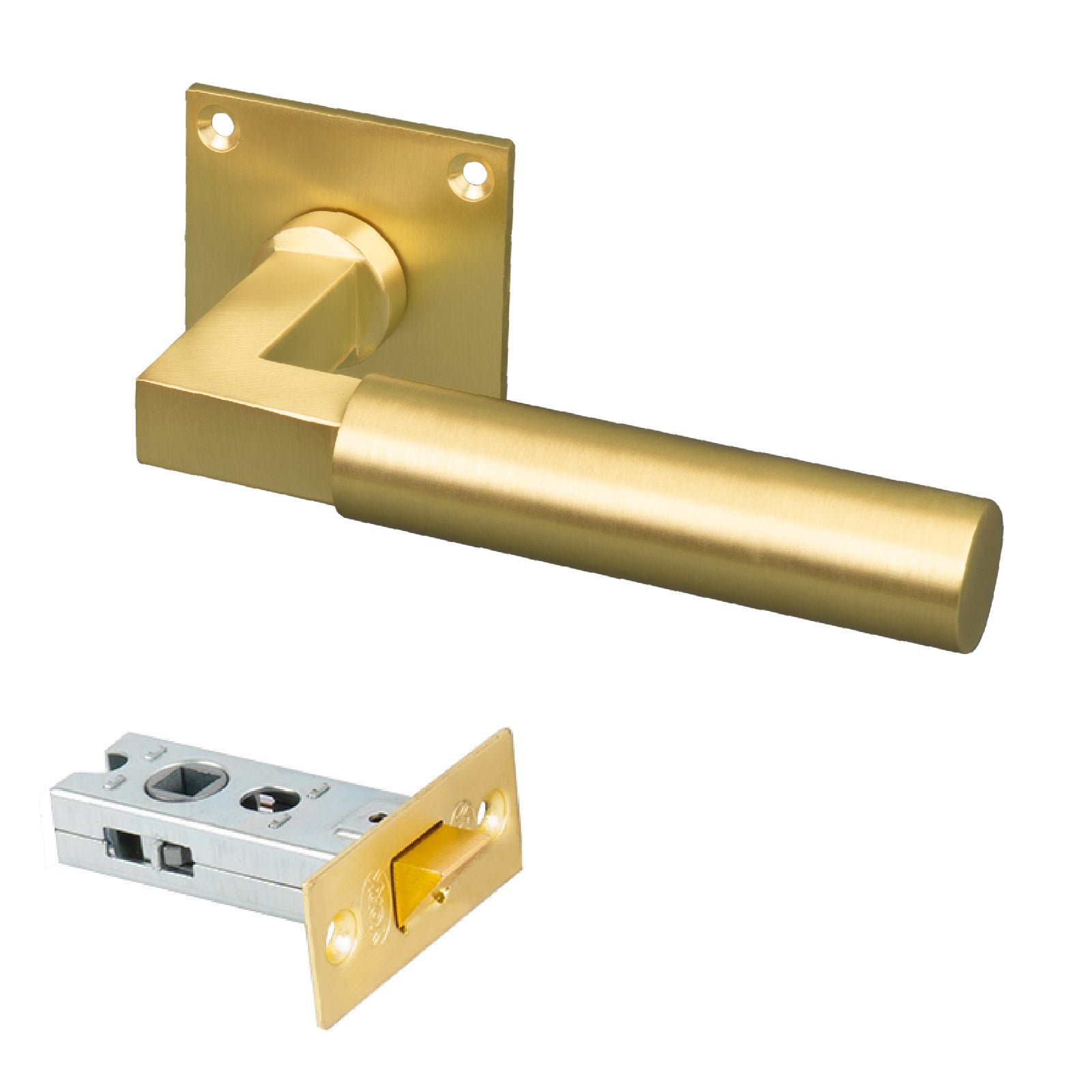 satin brass lever on rose low profile door latch set