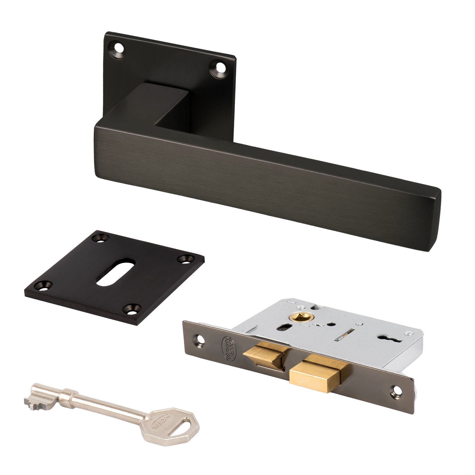 bronze Delta handles low profile plate 3 lever lock set