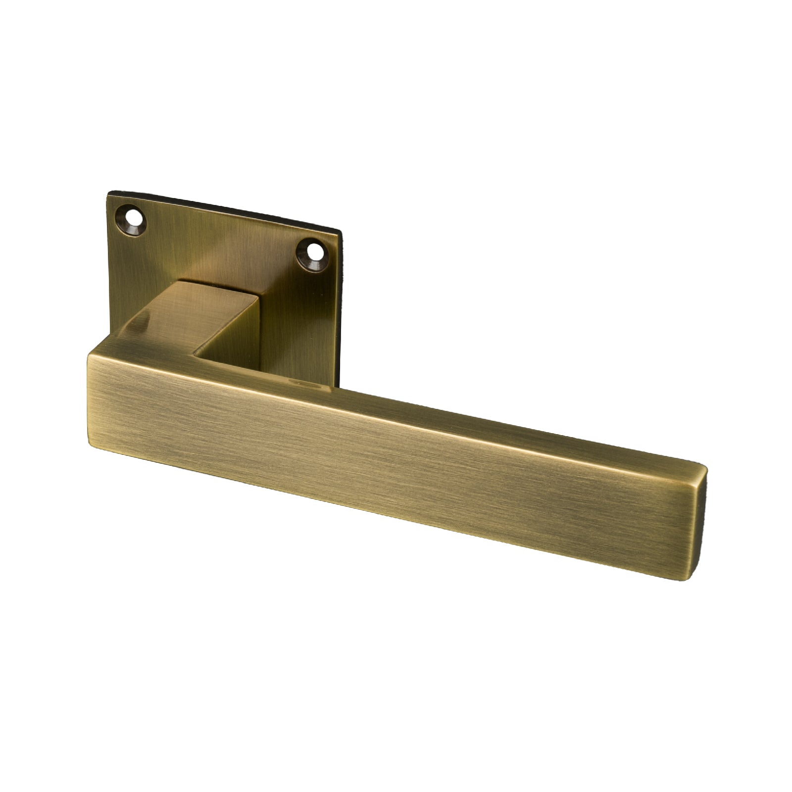 aged brass low profile door handle, lever on rose SHOW