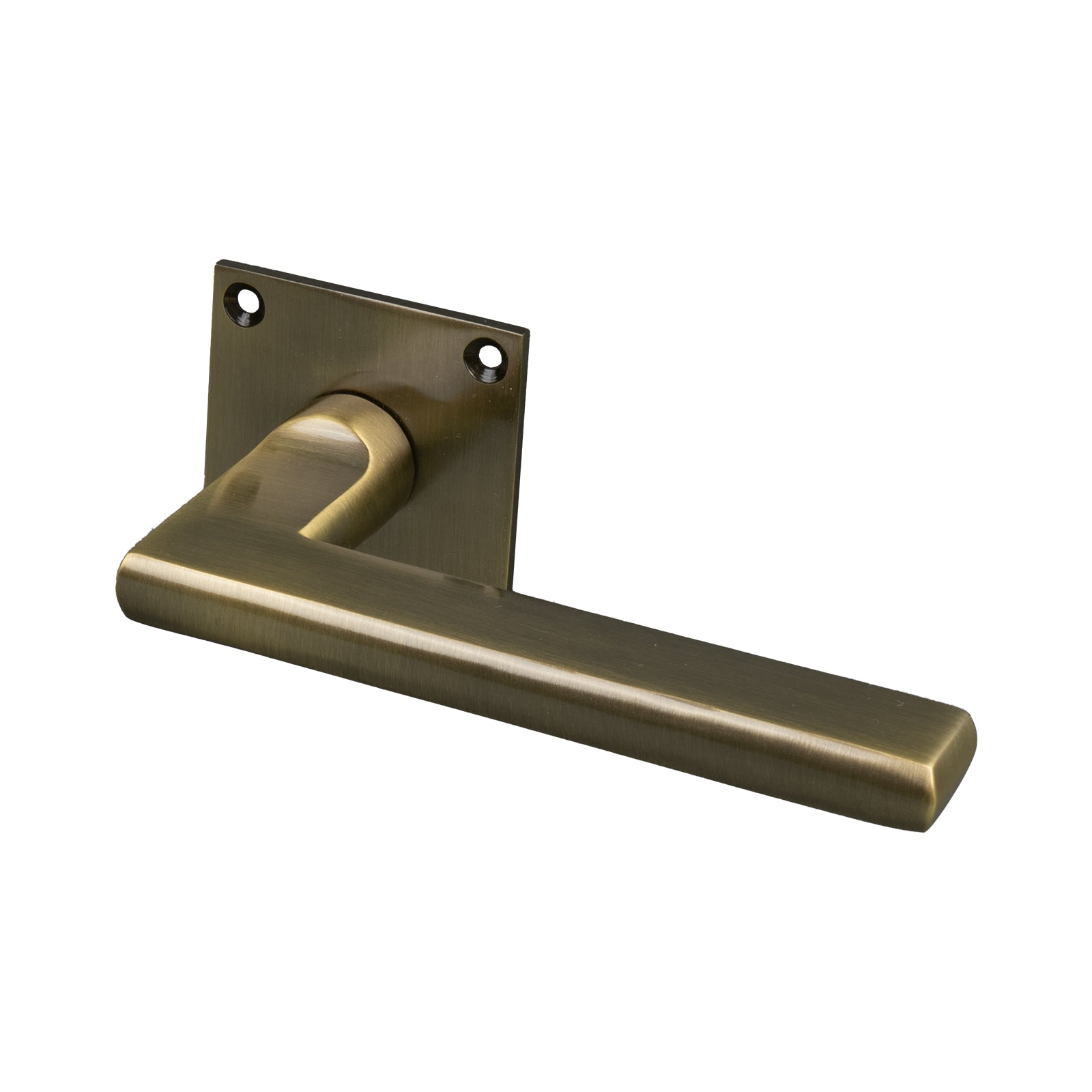SHOW Trident Square Rose Door Handles - Low Profile with Aged Brass finish
