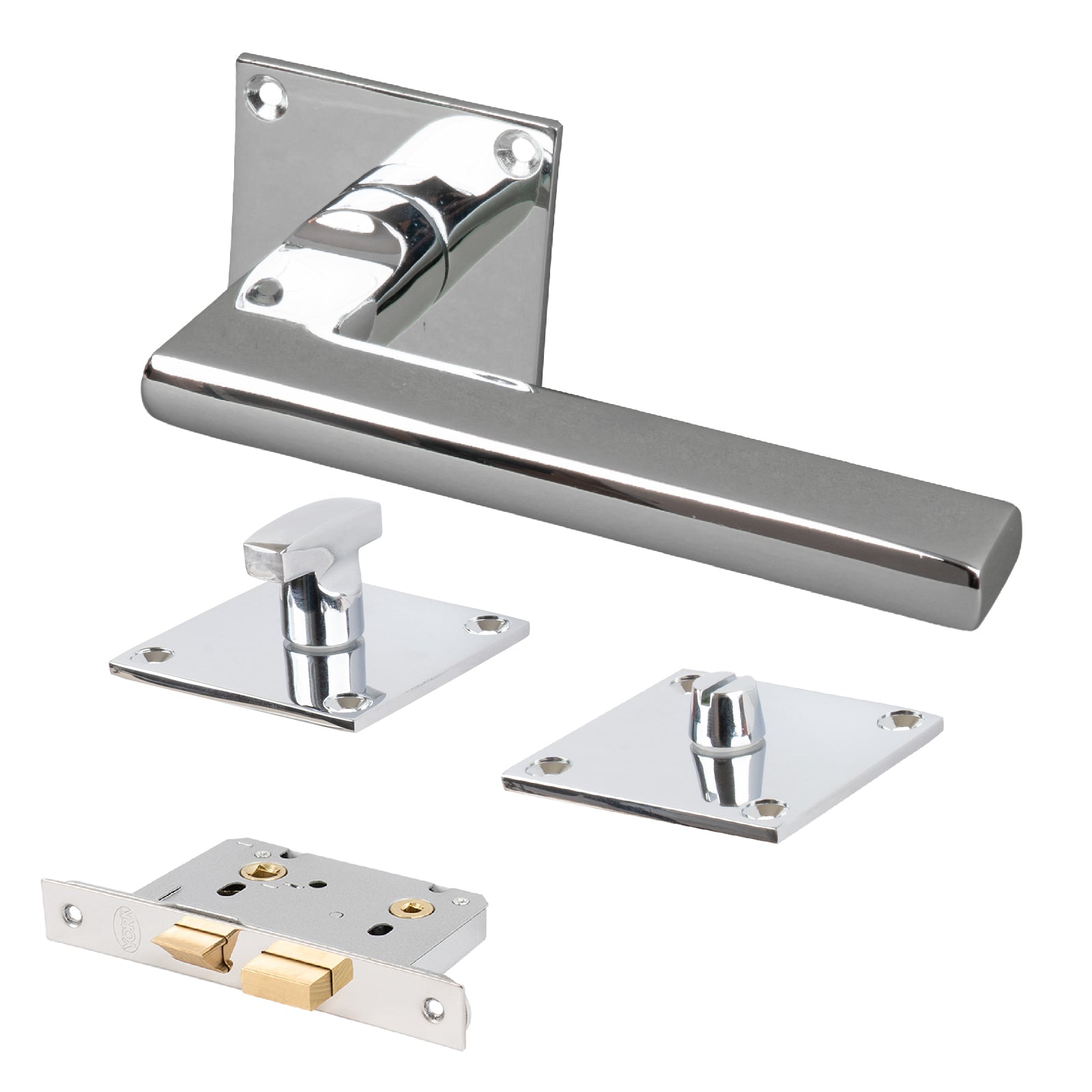 SHOW Trident Square Rose Door Handles Bathroom Set with Polished Chrome finish