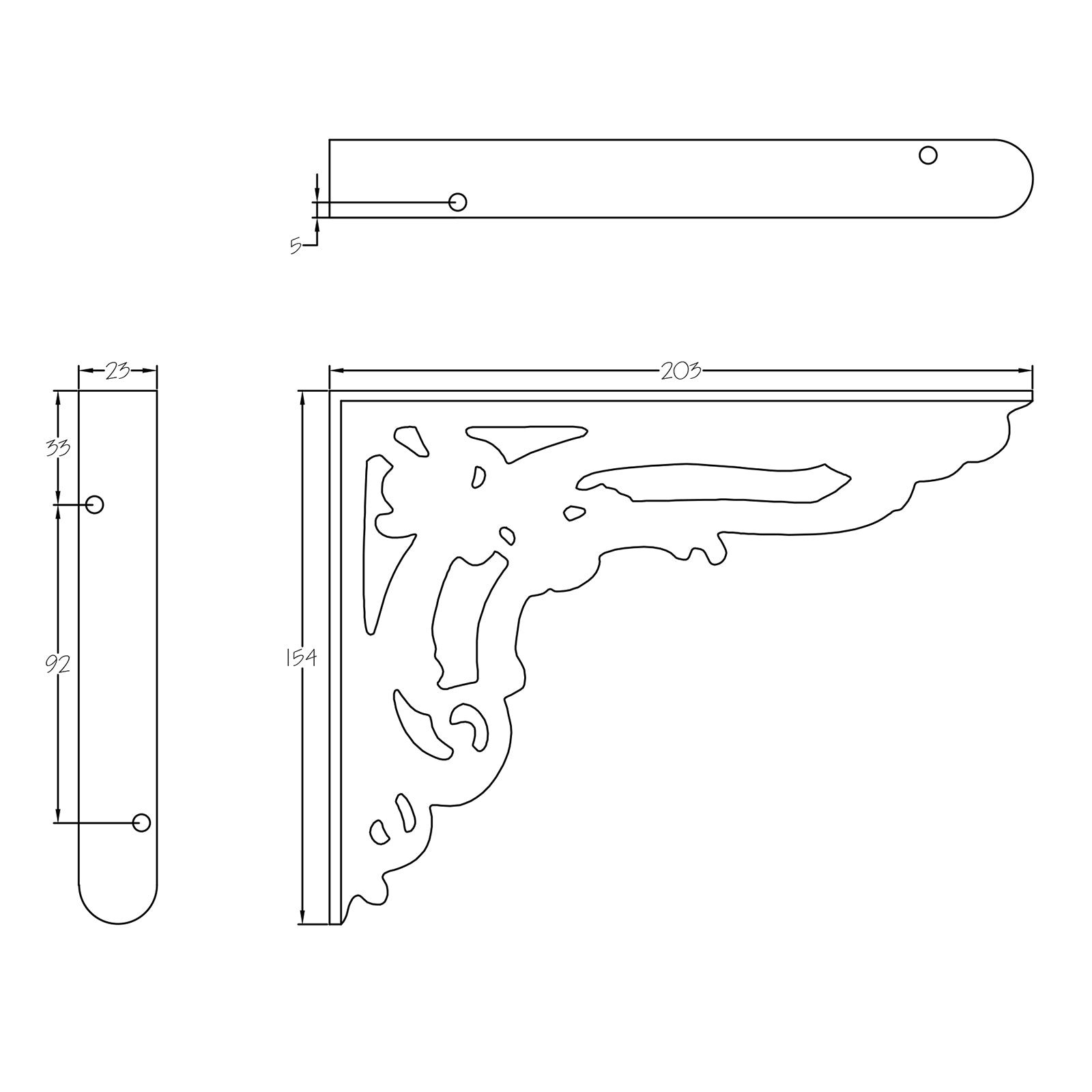 dimension drawing of Apple shelf bracket SHOW
