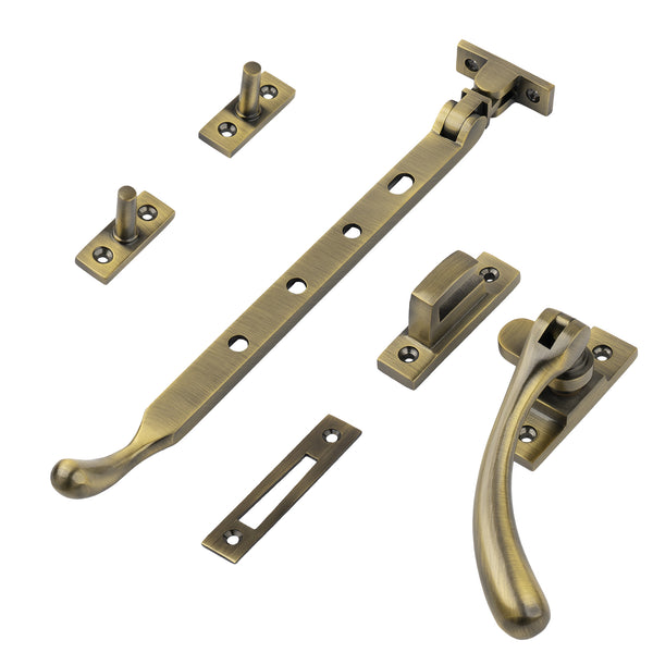 aged brass 10 inch ball end casement window stay set SHOW