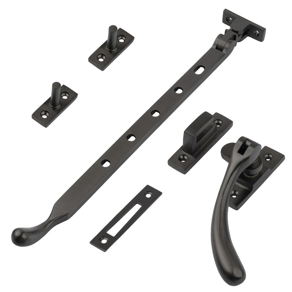 Matt bronze 12 inch ball end casement window stay set SHOW
