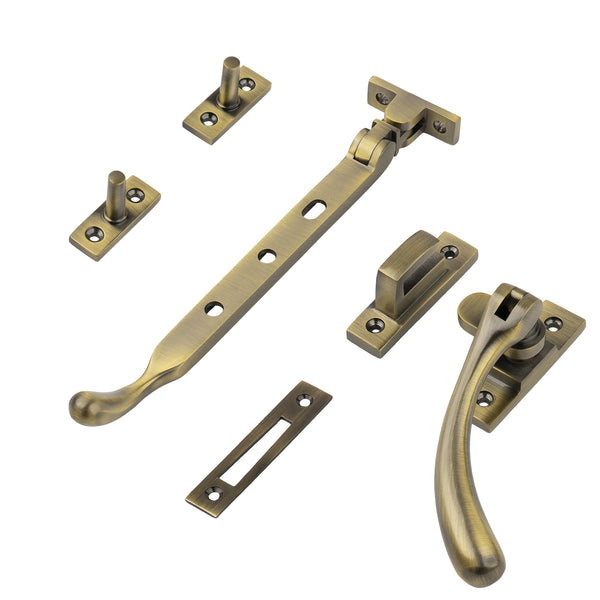aged brass 8 inch ball end casement window stay set SHOW