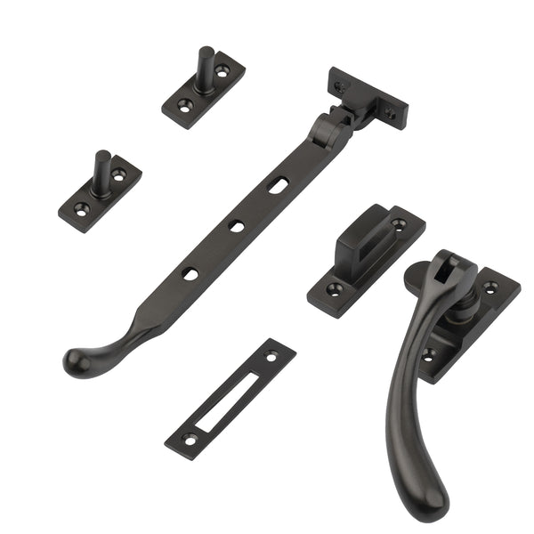 Matt bronze 8 inch ball end casement window stay set SHOW
