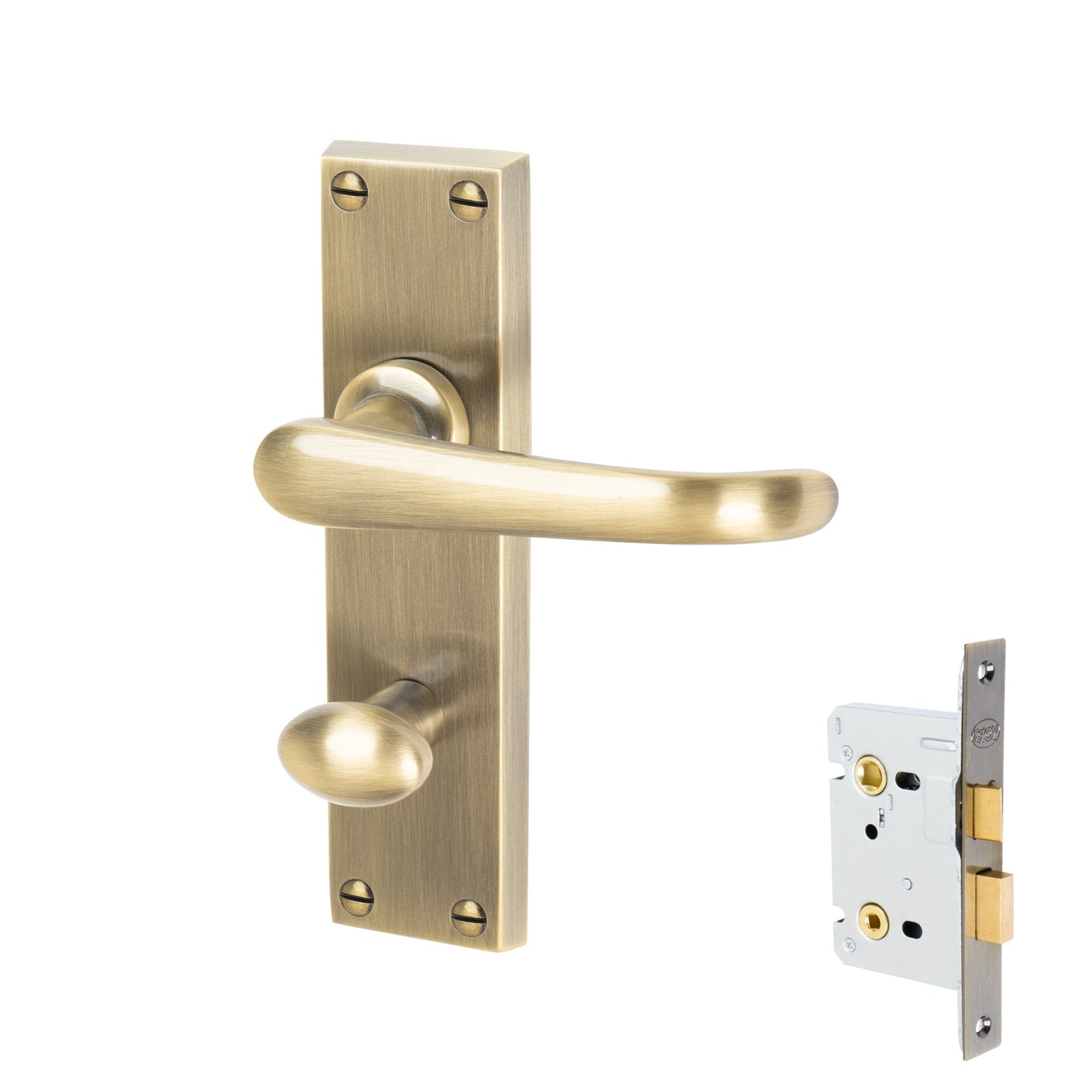 Windsor Door Handles On Plate Lock Handle Set in Aged Brass