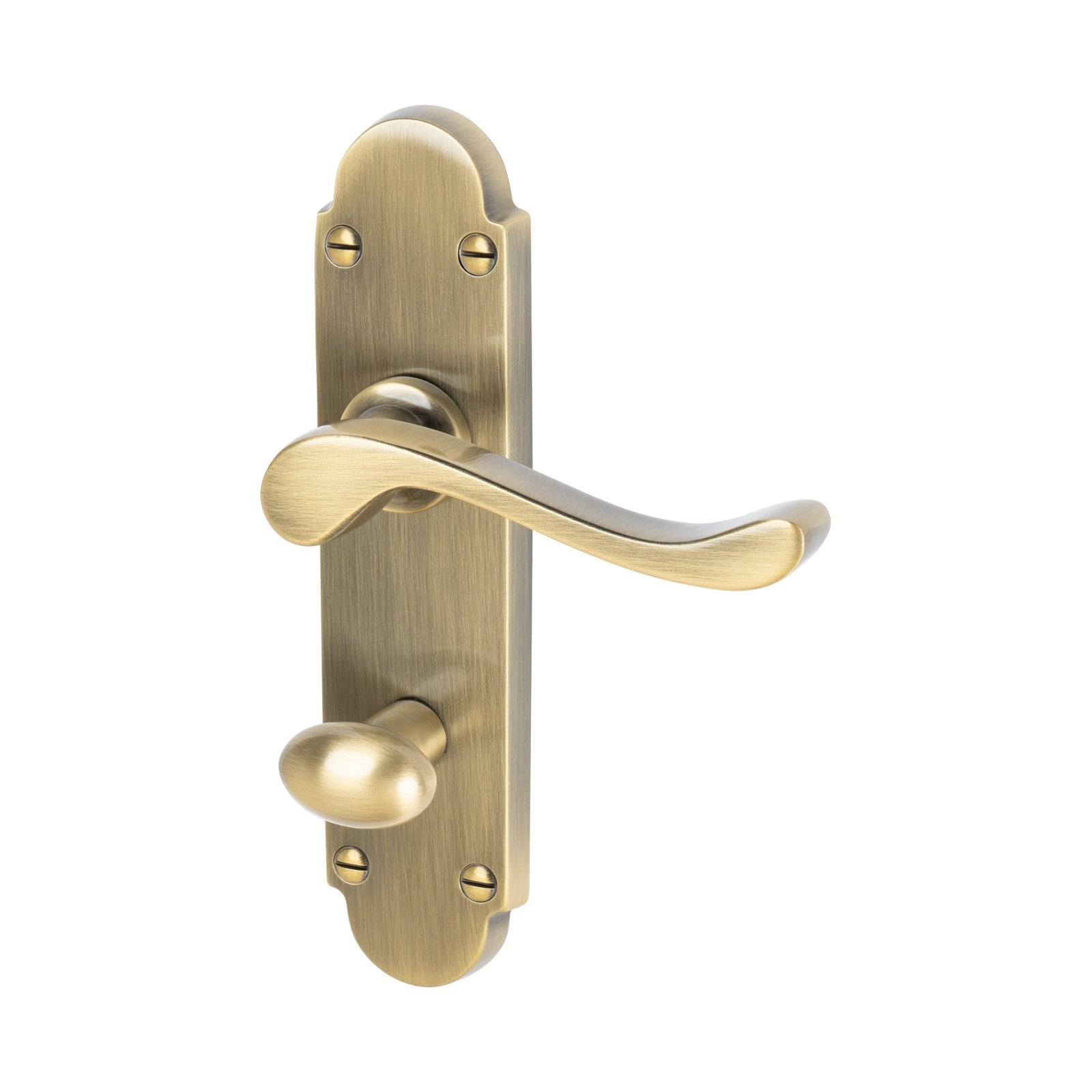 Savoy Door Handles On Plate Bathroom Handle in Aged Brass