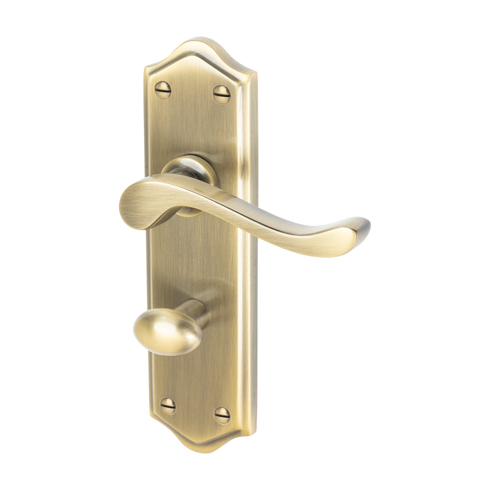 Buckingham Door Handles On Plate Bathroom Handle in Aged Brass