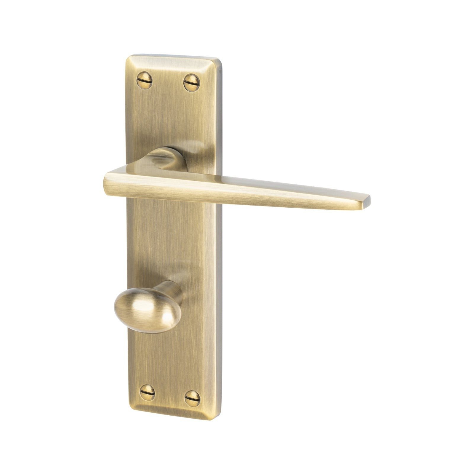Kendal Door Handles On Plate Bathroom Handle in Aged Brass