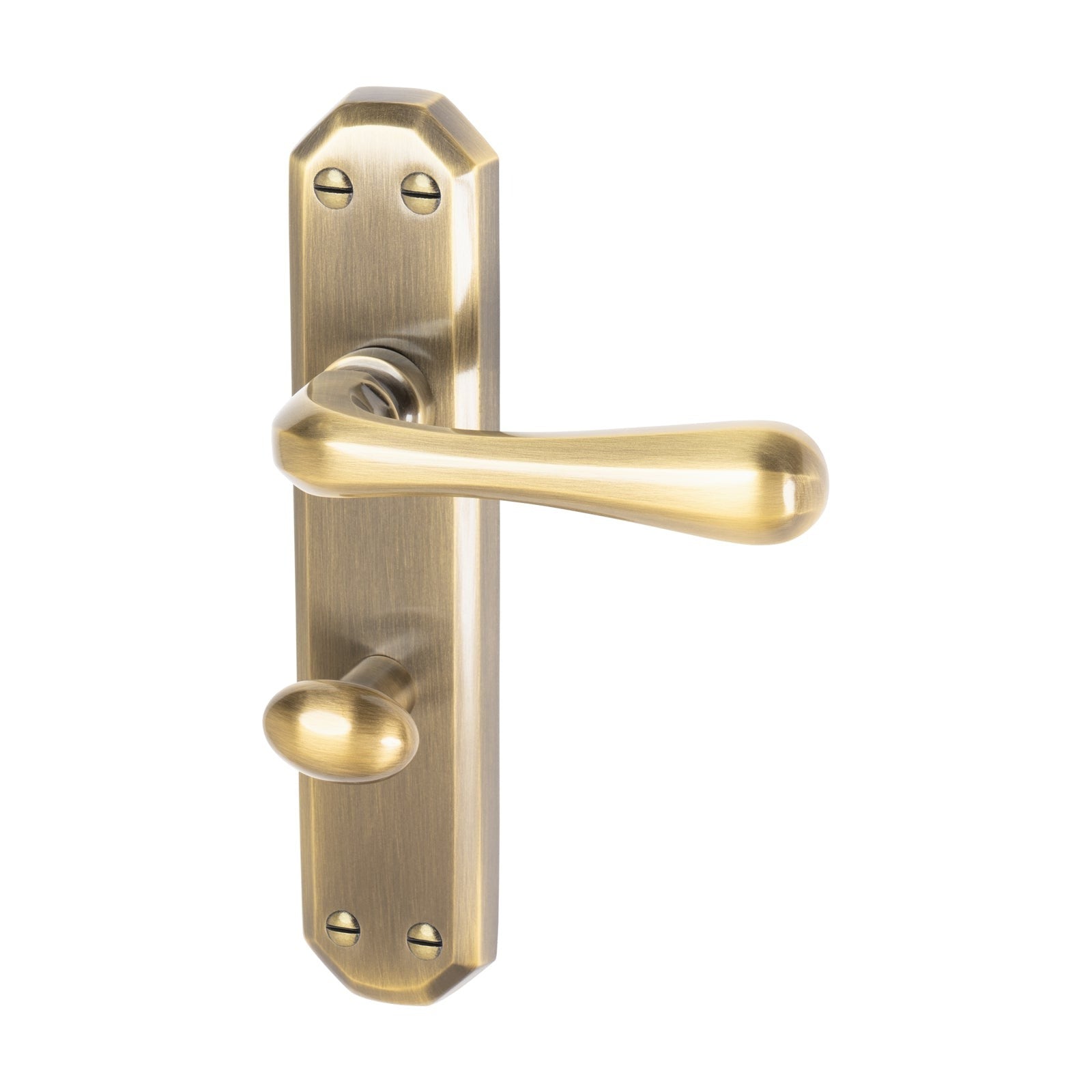 Charlbury Door Handles On Plate Bathroom Handle in Aged Brass