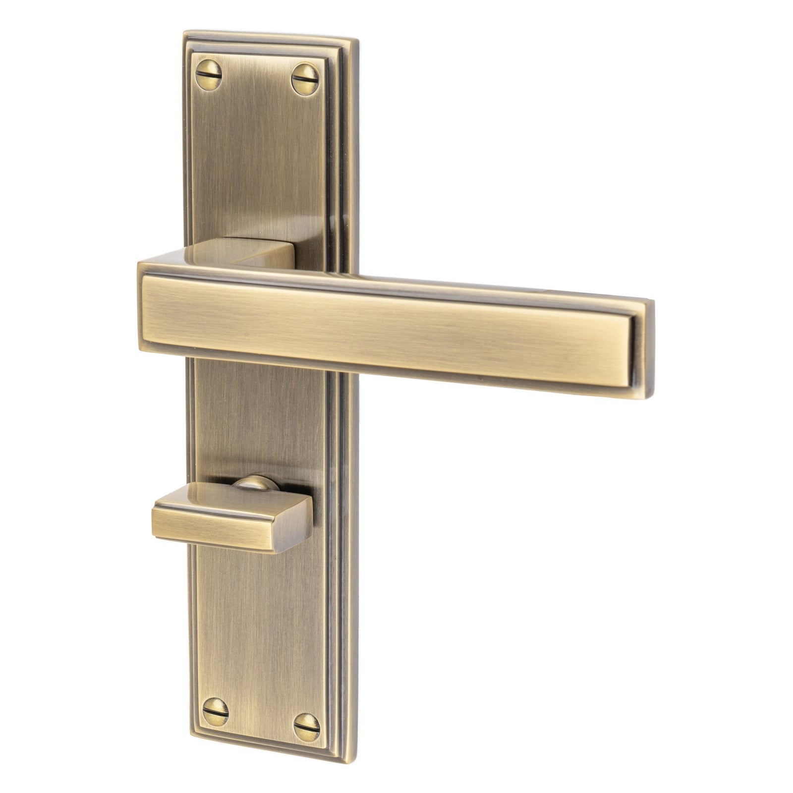 Atlantis Door Handles On Plate Bathroom Handle in Aged Brass