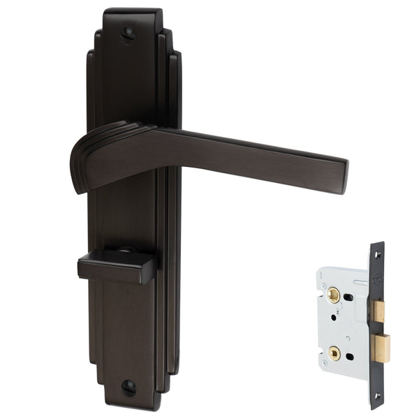 Tiffany Door Handles On Plate Bathroom Handle Set in Matt Bronze