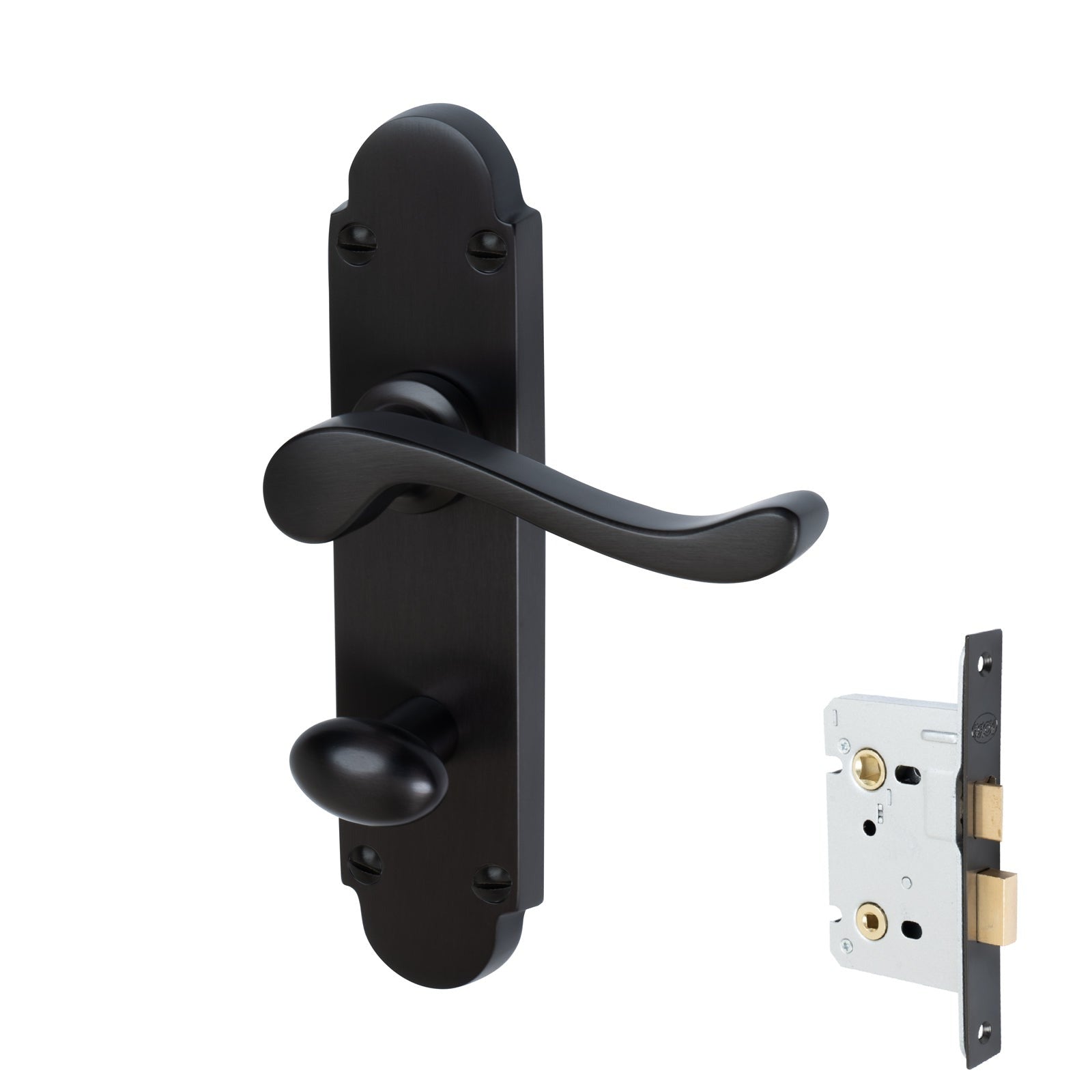 Savoy Door Handles On Plate Bathroom Handle Set in Matt Bronze