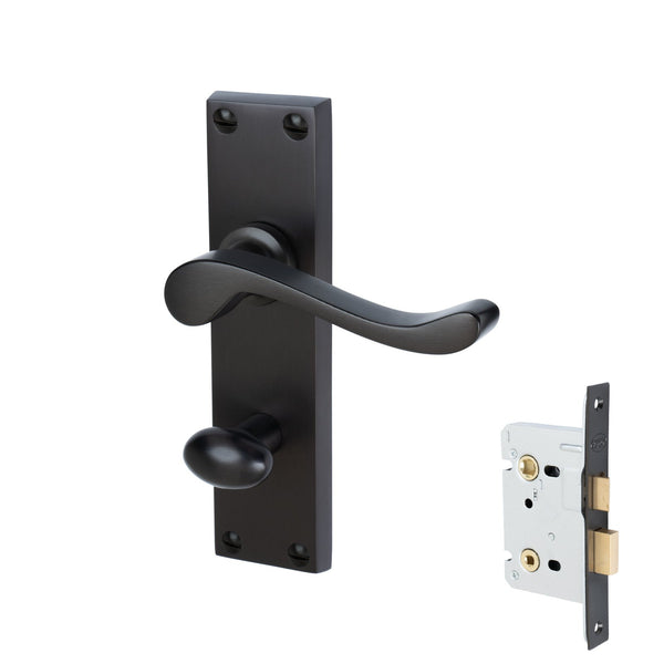 Bedford Door Handles On Plate Bathroom Handle Set in Matt Bronze