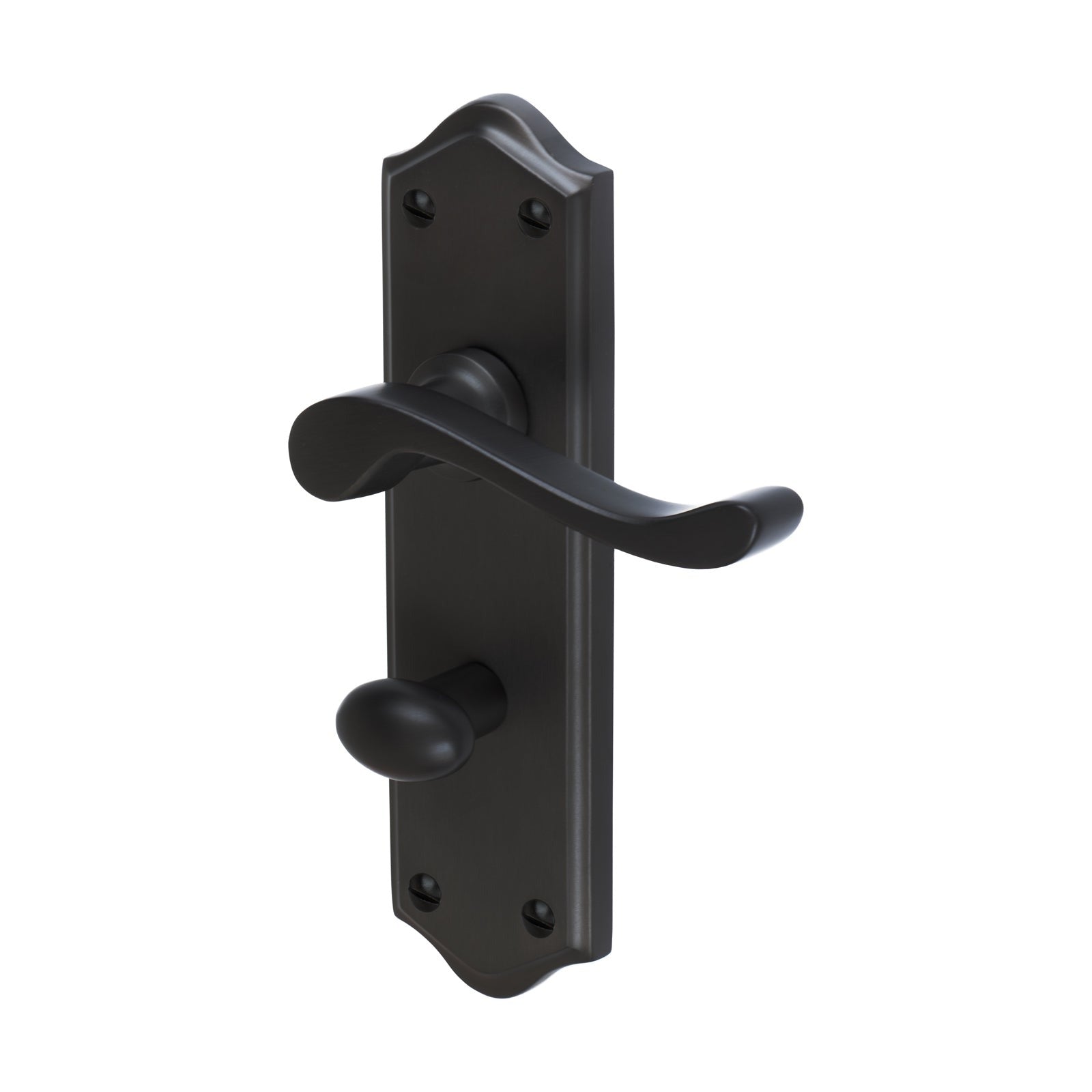Buckingham Door Handles On Plate Bathroom Handle in Matt Bronze 