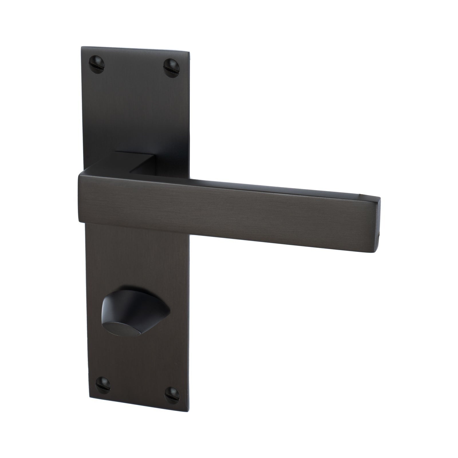 Metro Door Handles On Plate Bathroom Handle in Matt Bronze 