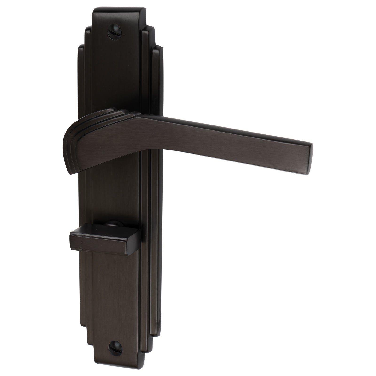 Tiffany Door Handles On Plate Bathroom Handle in Matt Bronze 