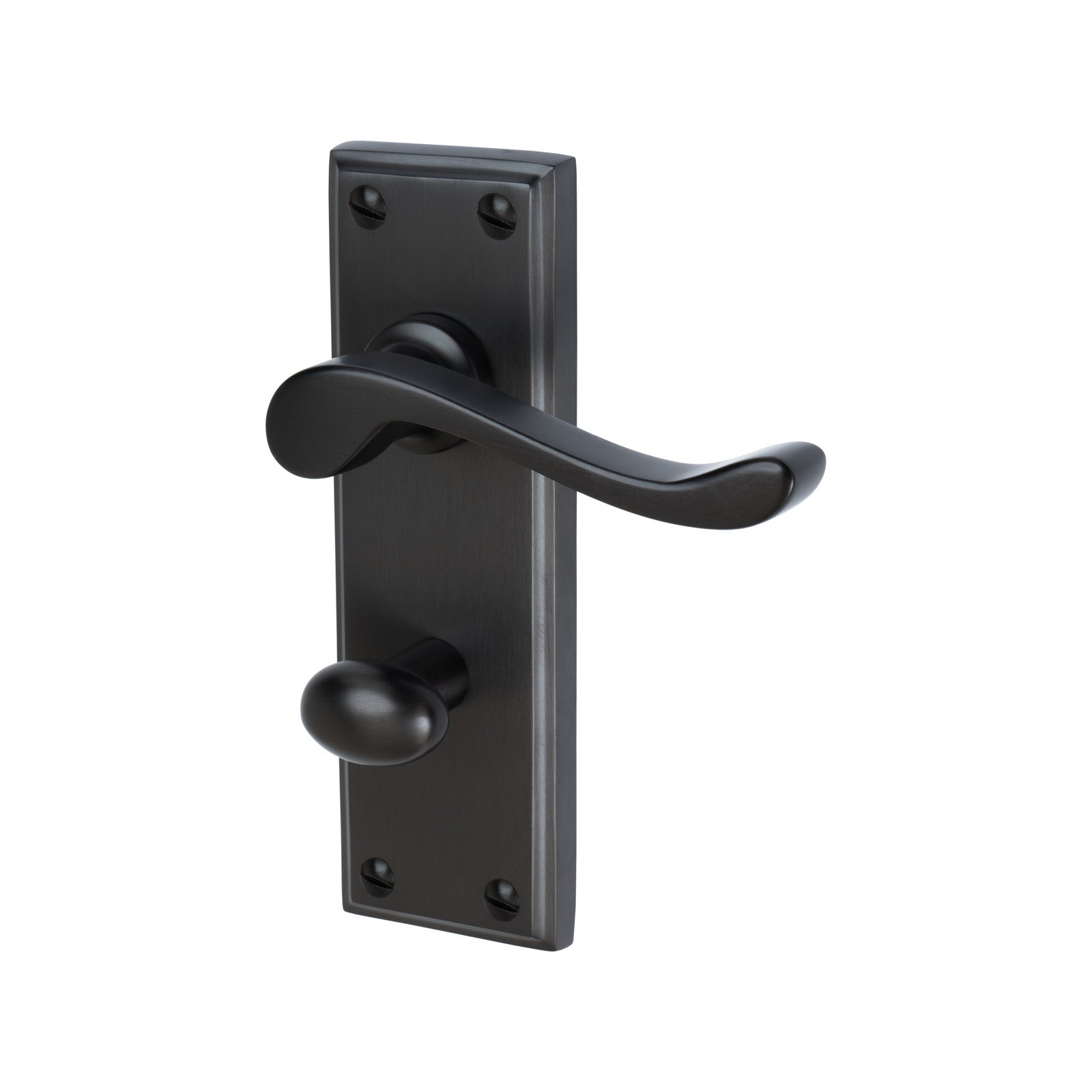 Edwardian Door Handles On Plate Bathroom Handle in Matt Bronze 