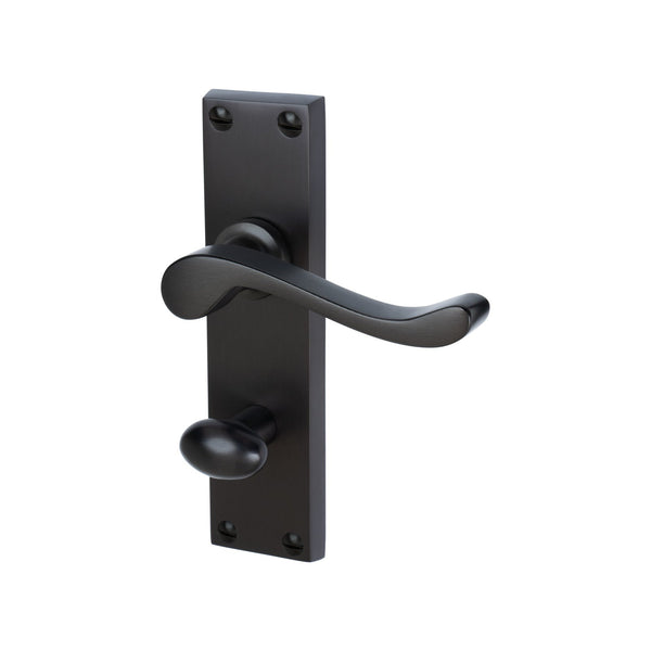 Bedford Door Handles On Plate Bathroom Handle in Matt Bronze 